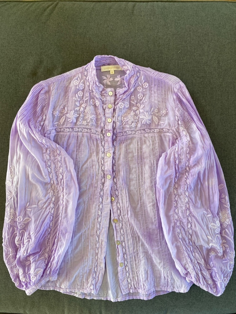 💜 LoveShackFancy Ronda lace button down shirt in lavander size M